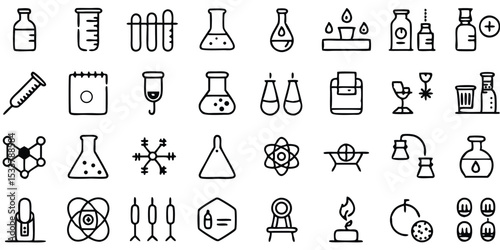 Collection of hand drawn scientific laboratory equipment and science icons for education