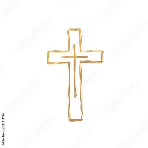 Hand-drawn gold cross outline on white background  