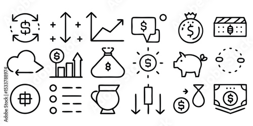 Financial and banking icons representing investment finance savings and business growth