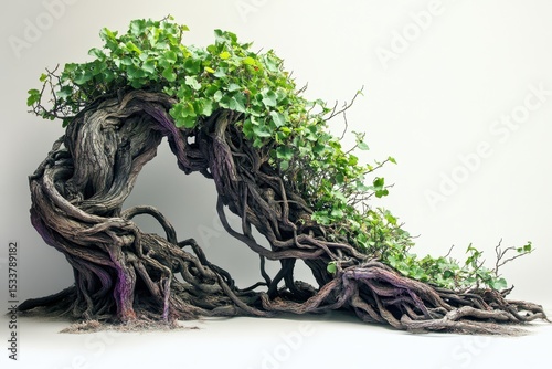 Unique Curvy Tree with Ivy Vines and Intricate Root Structure