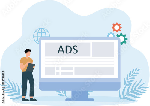 ADS Marketing,Male and female characters paid for advertising click on website
