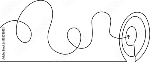 A target with an arrow is a solid line drawing with one line. Side drawn linear meta circle. Vector illustration isolated on transparent background