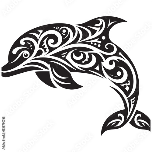 Tribal Dolphin Silhouette Vector,blue circular whale vector illustration