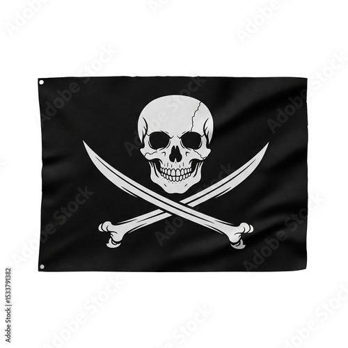 Jolly roger flag featuring a skull and crossbones isolated on transparent background
