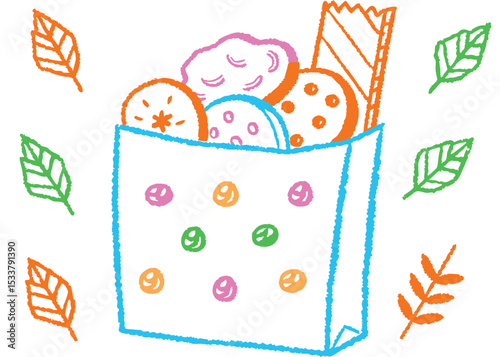A cute vector illustration set of colorful cartoon shopping bags and gift boxes with floral decoration, heart pattern, and a pink flower frame border for Easter or birthday invitations