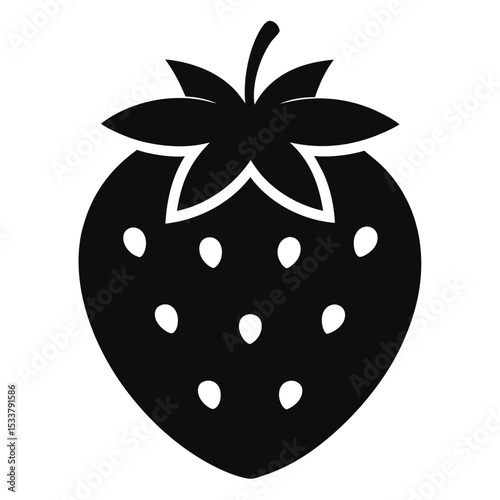 strawberry fresh fruit icon vector silhouette on black white background 