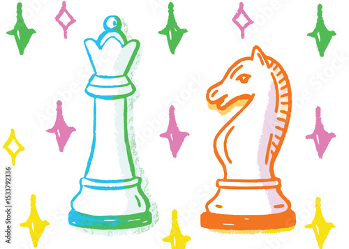 Strategically designed chess icons illustrating the king, queen, and crowned pawn game pieces