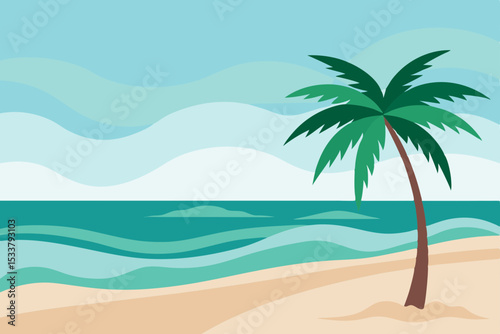 Tropical paradise: palm trees sway on a serene beach with turquoise ocean and golden sand