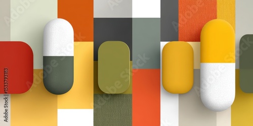 Colorful 3D capsule pills on gradient background, perfect for pharmaceutical ads, medical presentations, or healthcare materials.