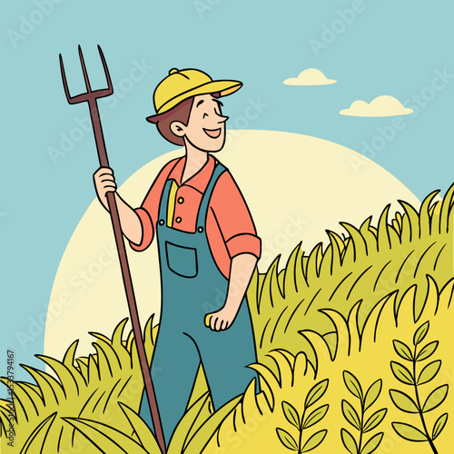 Farmer with Pitchfork Vector