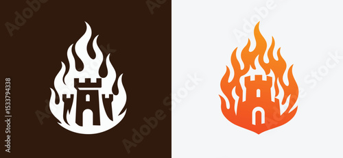 Burning Fortress castle Logo design