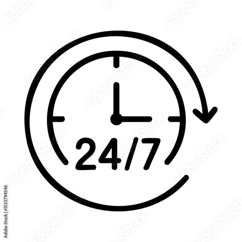 24 7 customer support service icon with clock symbol