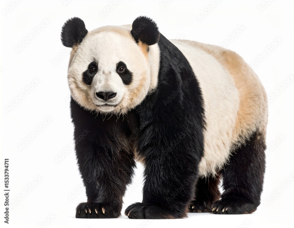 Fototapeta premium Cute playful panda bear over white background