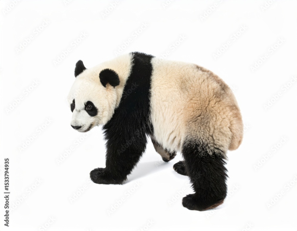 Fototapeta premium Cute playful panda bear over white background