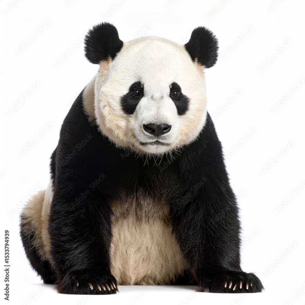 Fototapeta premium Cute playful panda bear over white background