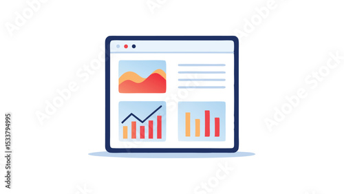 Illustration of a web browser window displaying various charts and data visualizations online view
