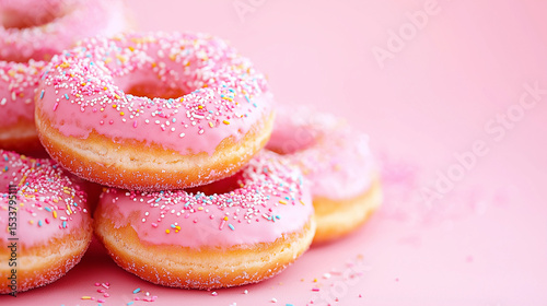 Wallpaper Mural Sweet Pink Treats: A tantalizing stack of delectable pink donuts, adorned with colorful sprinkles, promises a moment of pure indulgence. The soft. Torontodigital.ca