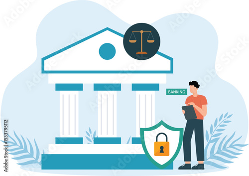 Bank Security,Composition of a cute bank with metal coins and a percentage sign floating for finance
