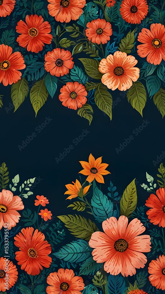 custom made wallpaper toronto digitalAbstract floral pattern, a vibrant floral illustration featuring diverse flowers for spring-themed projects, floral pattern with vibrant flowers and botanical design.