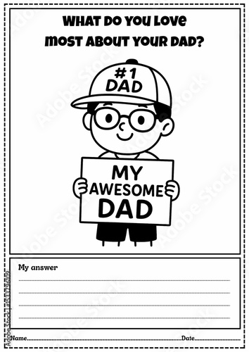 Father's Day Writing Prompt and Coloring Worksheet for Grades 1-3, Father's Day Activity, Creative Writing Template, Fun Writing Practice.