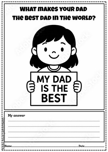 Father's Day Writing Prompt and Coloring Worksheet for Grades 1-3, Father's Day Activity, Creative Writing Template, Fun Writing Practice.
