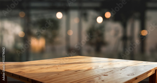 Dark wood planks with blurry indoor garden