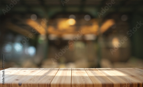 Empty counter with warm blurred dining room