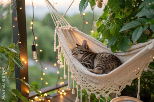 cat lying on a hammock