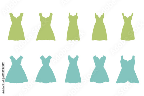 Wedding Dress Icon Set Design