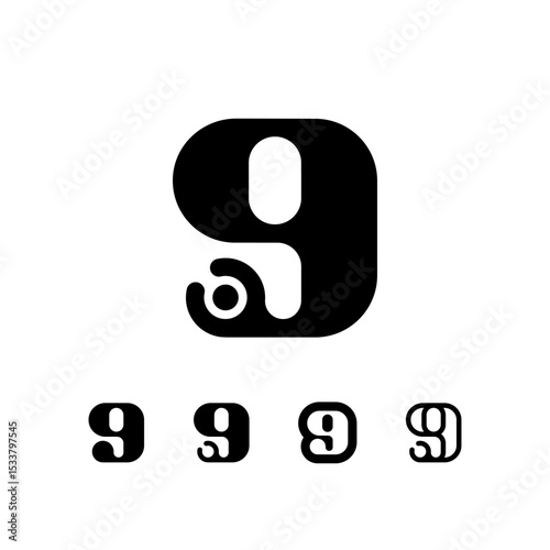 Logo Number 9, set of five different numeral nine for your brand name design, vector illustration 10 EPS