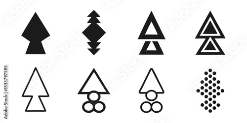 Illustration showing eight different abstract geometric shapes including triangles circles and diamond shapes