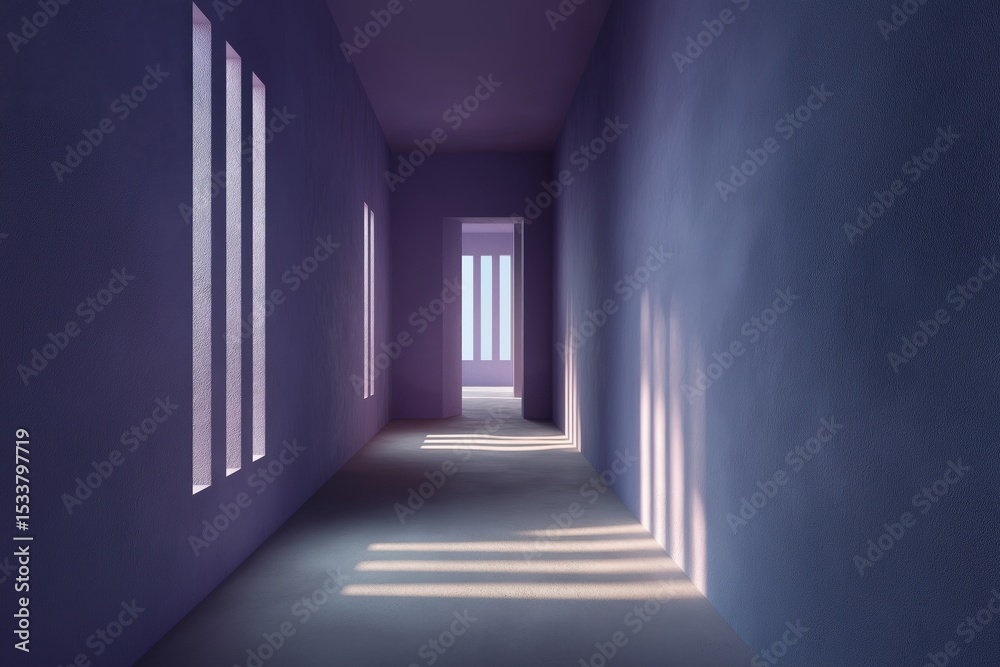 Fototapeta premium Minimal Purple Corridor with Light Stripes on the Wall 