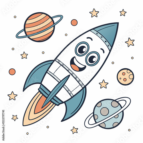 Fototapeta Naklejka Na Ścianę i Meble -  Rocket Ship with Face