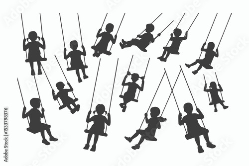 Silhouette collection children playing on swings