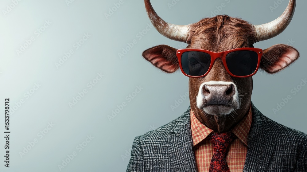 custom made wallpaper toronto digitalA humorous bull in a suit and sunglasses, blending style with nature.