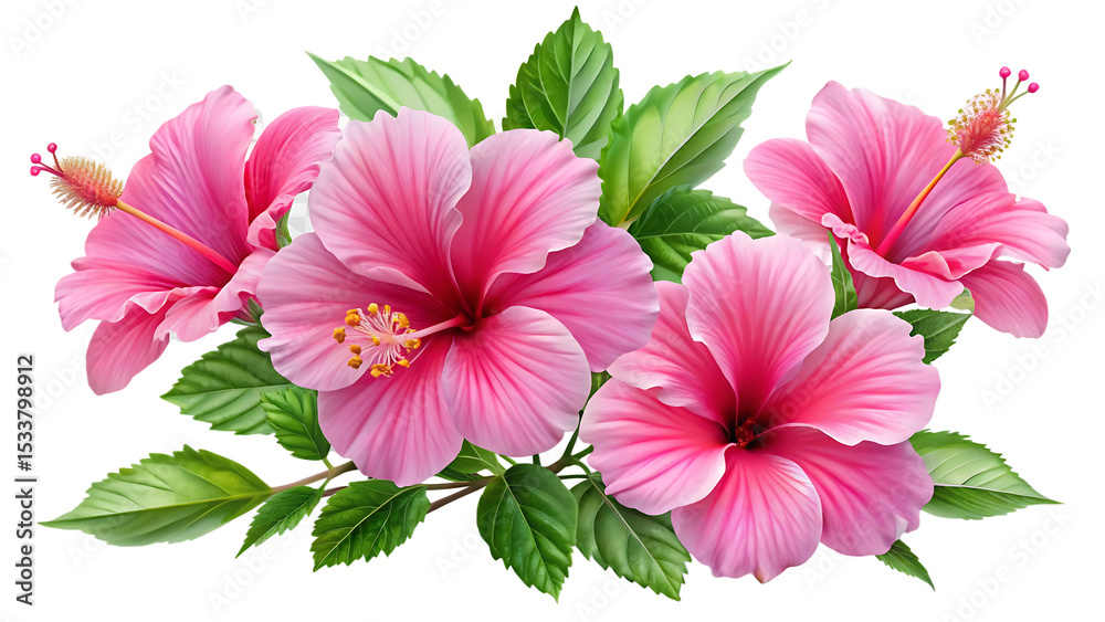 Obraz premium pink hibiscus flowers isolated - on transparent background AI