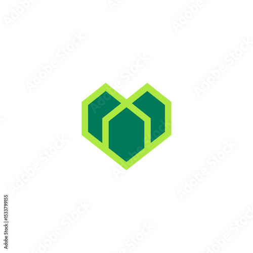 Logo geometric heart with houses. Original modern logo in vector.