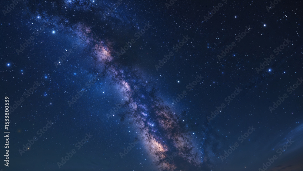 Fototapeta premium Stunning view of the milky way galaxy showcasing celestial bodies in a vibrant night sky.