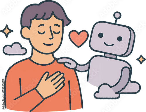 Person Feeling Supported by a Friendly AI Robot Companion