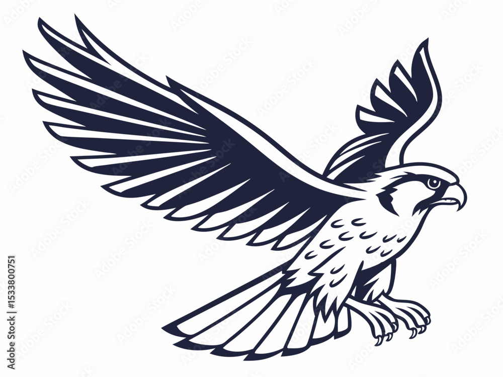 Fototapeta premium Powerful Falcon in Flight, Black and White Vector Graphic