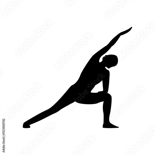 Extended Side Angle Yoga Pose Silhouette, Utthita Parsvakonasana Position in Vector Style
