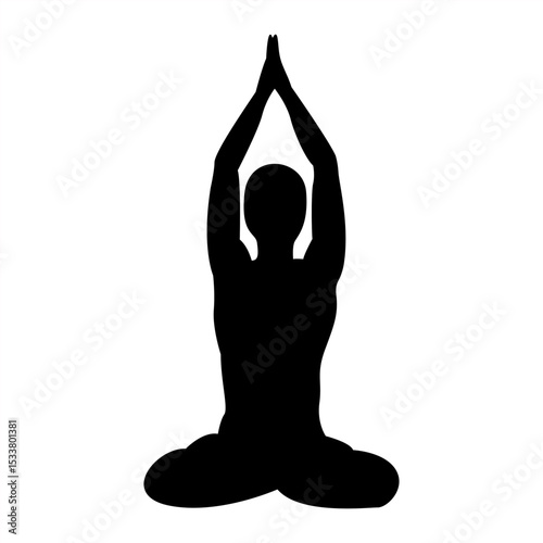 Silhouette of Woman Meditating in Seated Yoga Pose, Mindful Yoga Practice Vector Silhouette