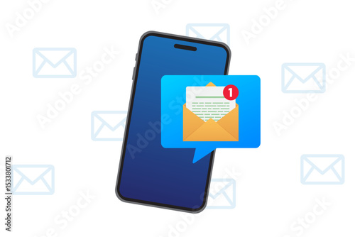 vector illustration of Mobile Phone with Email Notification and Message Icon 
