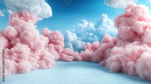 A serene landscape featuring pink clouds against a clear blue sky, inviting tranquility.