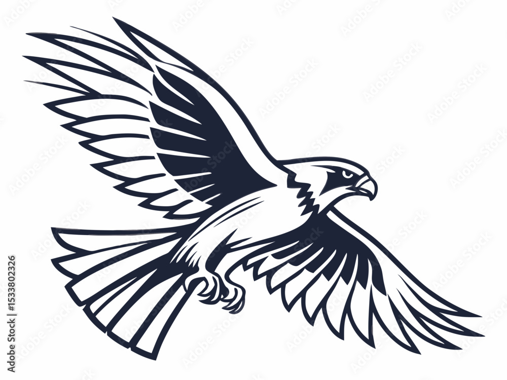 Obraz premium Powerful Falcon in Flight, Black and White Vector Graphic