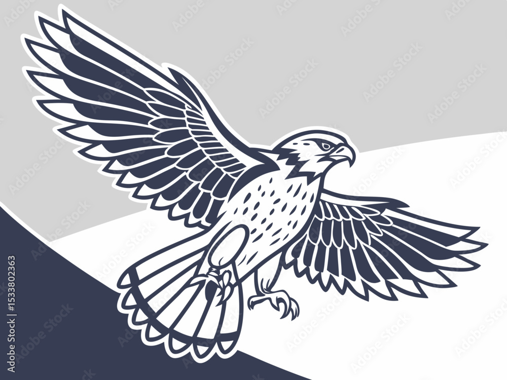 Fototapeta premium Powerful Falcon in Flight, Black and White Vector Graphic