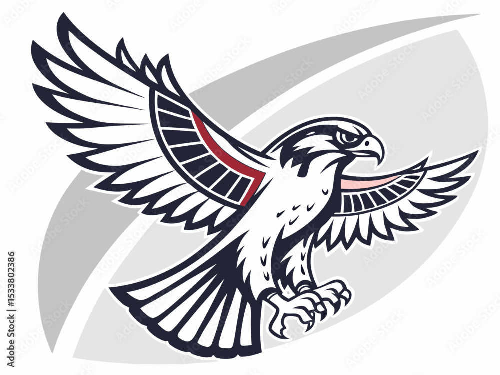 Fototapeta premium Powerful Falcon in Flight, Black and White Vector Graphic