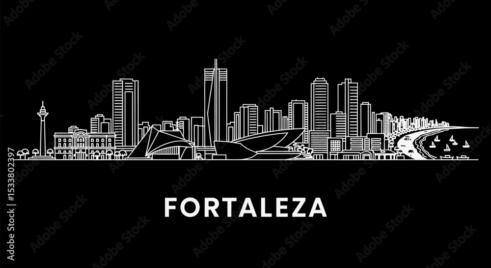 Fototapeta premium Fortaleza with Brazil Skyline illustration vector.