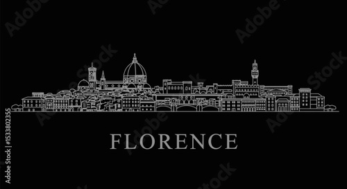 Florence Italy Skyline with Black Background.