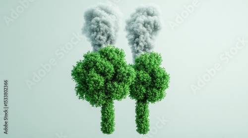 Conceptual image of trees emitting smoke, symbolizing environmental issues and pollution.
